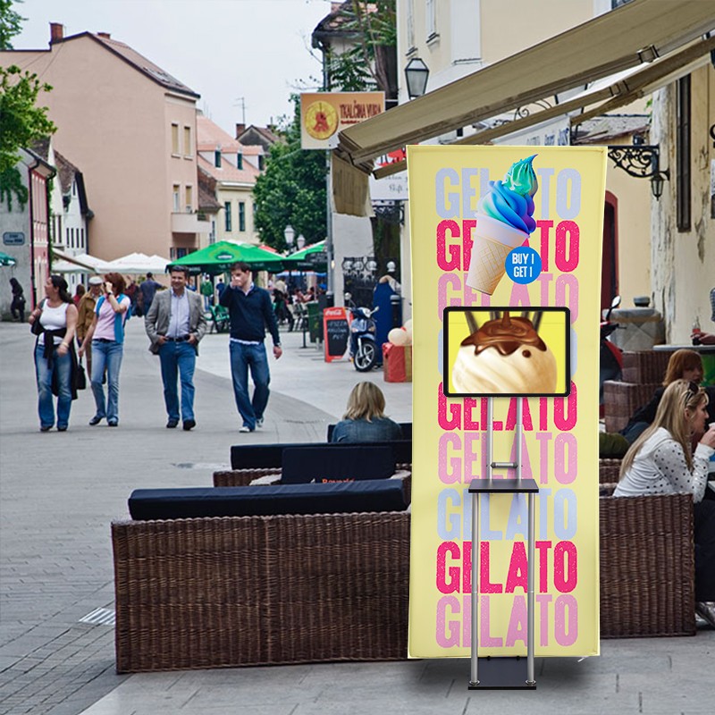 S Shaped Banner Stand With Display Shelves - Image 8